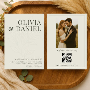 Modern Olive Green Photo QR Code Wedding Invitation