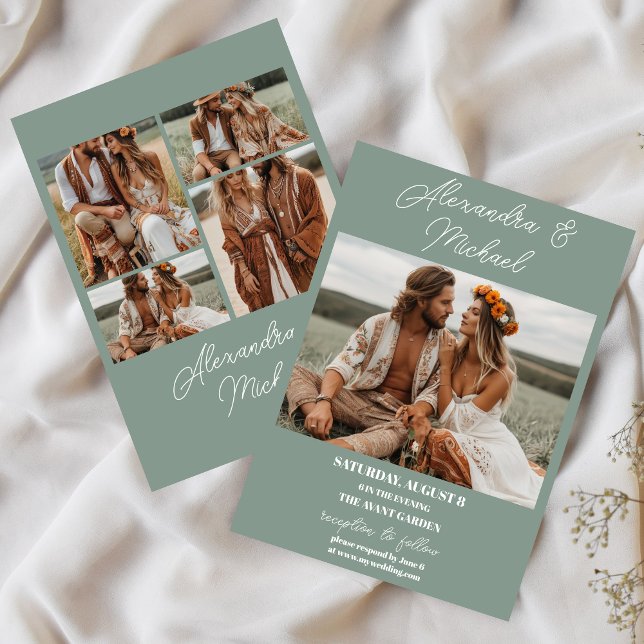 Modern Olive Green Photo Wedding Invitation (Creator Uploaded)