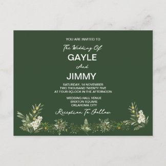 Modern Olive Green Photo Wedding Invitation Postcard