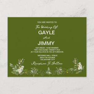 Modern Olive Green Photo Wedding Invitation Postcard