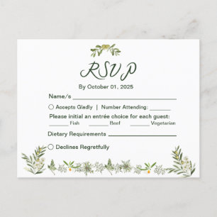 Modern Olive Green RSVP Invitation Postcard