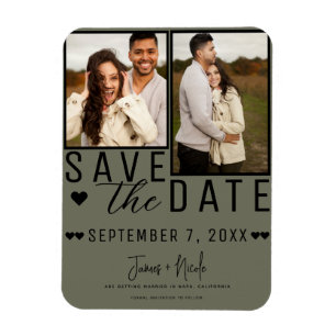 Modern Olive Green Save the Date 2 Photo Wedding Magnet