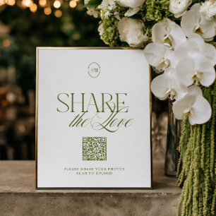 Modern Olive Green Share the Love QR Code Sign