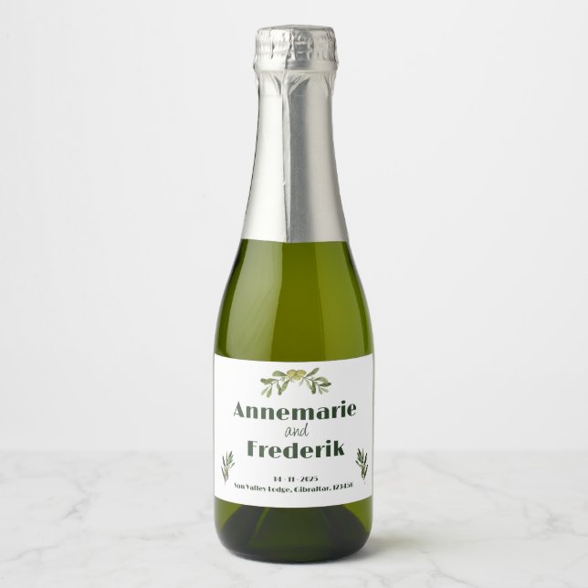 Modern Olive Green  Sparkling Wine Label (Front)