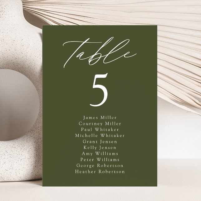 Modern Olive Green Table Number Seating Chart (Creator Uploaded)