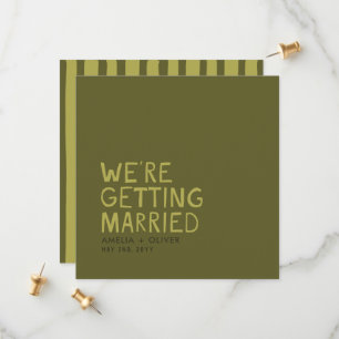 Modern Olive Green Typography   Bold Striped Back Save The Date