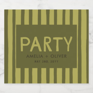 Modern Olive Green Typography Bold Striped Back Sparkling Wine Label