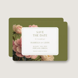 Modern Olive Green Vintage Rose Wedding  Invitation