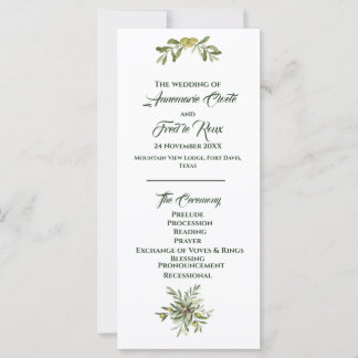 Modern Olive Green Wedding Program 