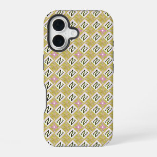 Modern Olive & Magenta Geometric Tribal Pattern iPhone 16 Case