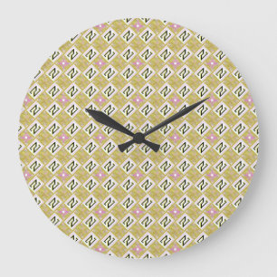 Modern Olive & Magenta Geometric Tribal Pattern Large Clock