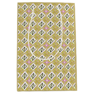 Modern Olive & Magenta Geometric Tribal Pattern Medium Gift Bag