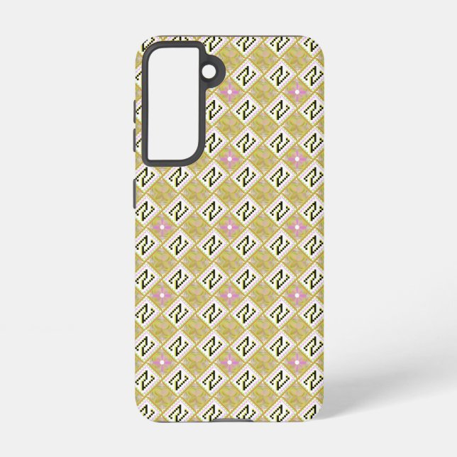 Modern Olive & Magenta Geometric Tribal Pattern Samsung Galaxy S21 Case (Back)