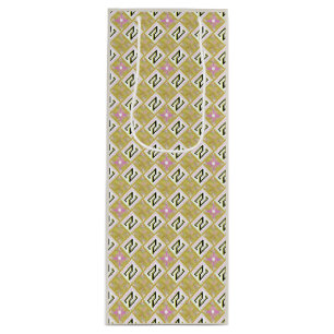 Modern Olive & Magenta Geometric Tribal Pattern Wine Gift Bag