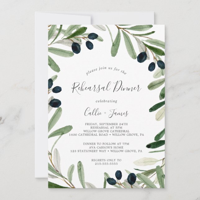 Modern Olive Rehearsal Dinner Invitation (Front)