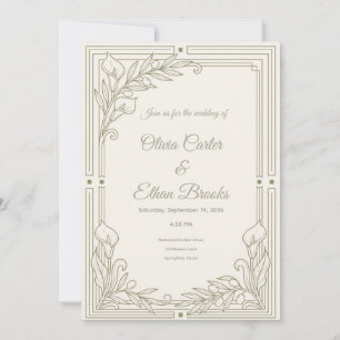 Modern Olive saga green Neutral Wedding Invitation