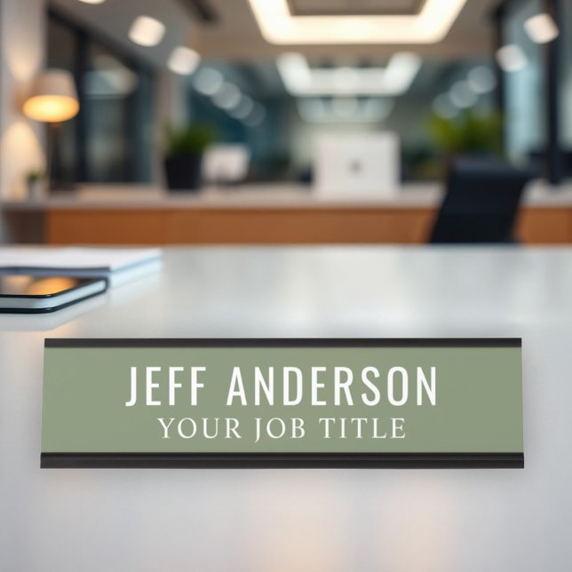 Modern Olive Sage Green Name and Title Desk Name Plate (Creator Uploaded)