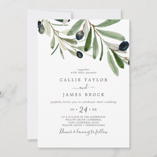 Modern Olive Wedding Invitation (Front)