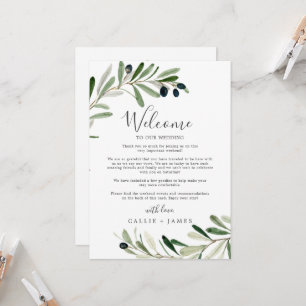 Modern Olive Wedding Welcome Letter & Itinerary