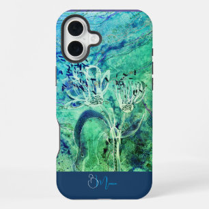 Modern Ombre Aqua Green Blue Flowers iPhone 16 Plus Case