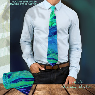 Modern Ombre Blue Green Swirl Pattern Tie