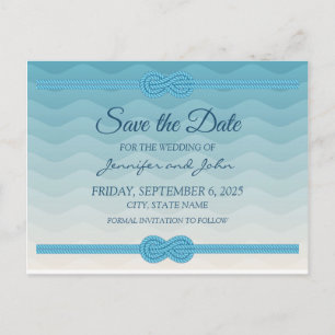 Modern Ombre blue Wave Wedding Save the Day Announcement Postcard