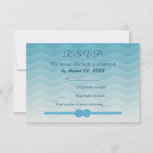 Modern Ombre blue Waves and knot Wedding RSVP Card
