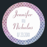 Modern Ombre Geometric Mosaic Wedding Classic Round Sticker<br><div class="desc">In muted shades of pink, purple and blue this bold geometric quatrefoil pattern Wedding sticker combines vintage design elements with a chic and modern twist. The quatrefoil is a repeating pattern of four-lobed shapes. Finished with a simple, contemporary typography theme. These stickers are perfect for use as envelope seals or...</div>