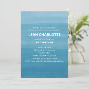 Modern Ombre Gradient Ocean Teal Blue Bat Mitzvah Invitation
