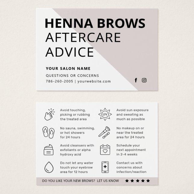 Modern Ombre Henna Eyebrow Tint Aftercare Card (Front & Back)