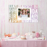 Modern Ombre Pastel Photo Birthday Party Banner