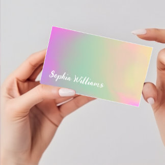 Modern Ombre Pink Green Yellow Handwritten Script Business Card