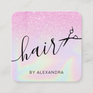 Modern ombre purple holographic hairstylist square business card