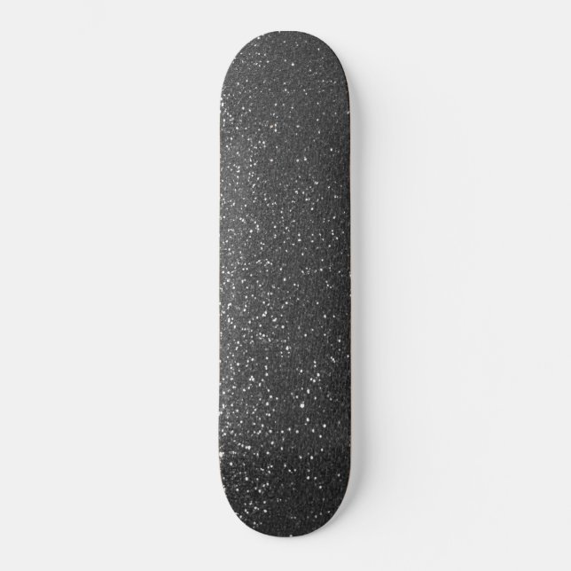 Modern Ombre Silver and Black Glitter Simple Urban Skateboard (Front)