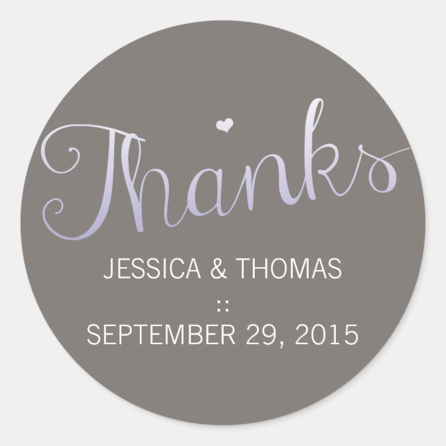 Modern Ombré Typography Purple & Grey Wedding Classic Round Sticker (Front)