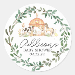 Modern on the Farm Baby Shower Invitation Classic  Round Sticker