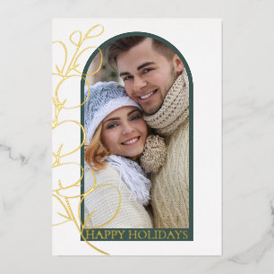 Modern One Photo Arch Foil Holiday Card