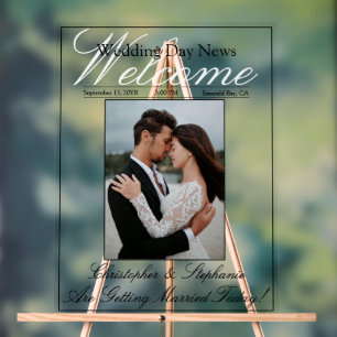 Modern One Photo Chic Calligraphy Wedding Welcome Acrylic Sign