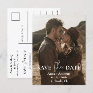 Modern One Photo Wedding Save the Date Postcard