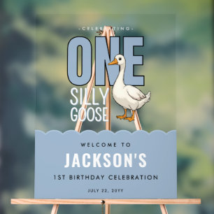 Modern One Silly Goose 1st Birthday Welcome Sign