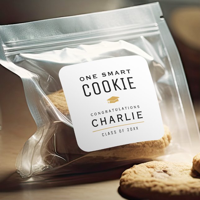 Modern One Smart Cookie Graduation party favour Square Sticker (Modern One Smart Cookie Graduation party favor Square Sticker)