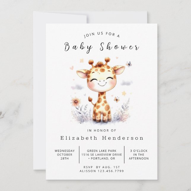 Modern Online Giraffe Baby Shower Invitation (Front)