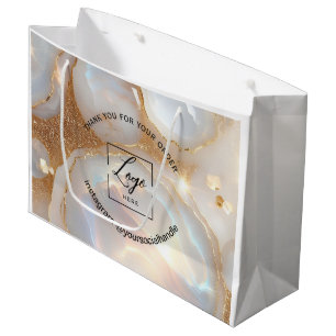 Modern opal custom logo name white thank you large gift bag