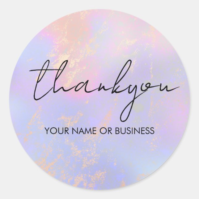 Modern Opal Holographic Thank You Classic Round Sticker (Front)