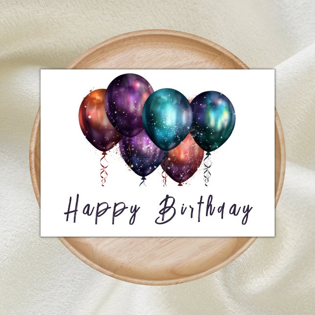 Modern Opal Iridescent Balloons Happy Birthday Card (Creator Uploaded)