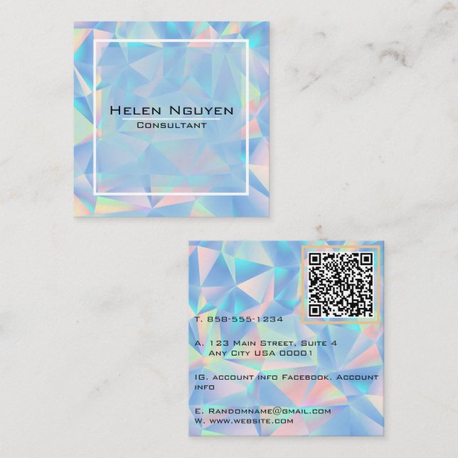 Modern Opal Stone Simulated Hologram Square Business Card (Front/Back)