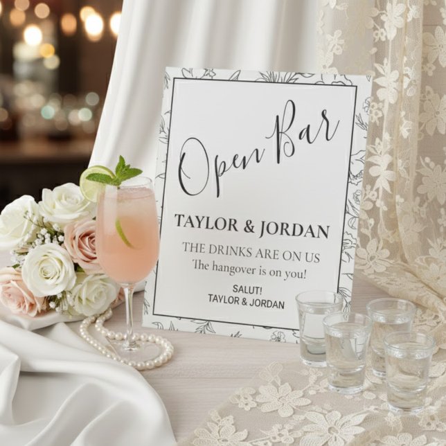 Modern Open Bar | Minimalist Botanical  Pedestal Sign (Creator Uploaded)