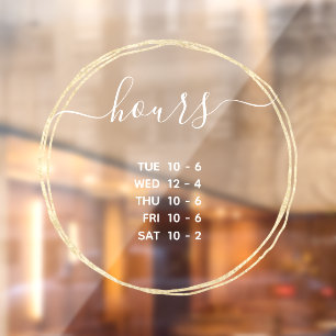 Modern Opening Hours Elegant Gold Circle  Window C
