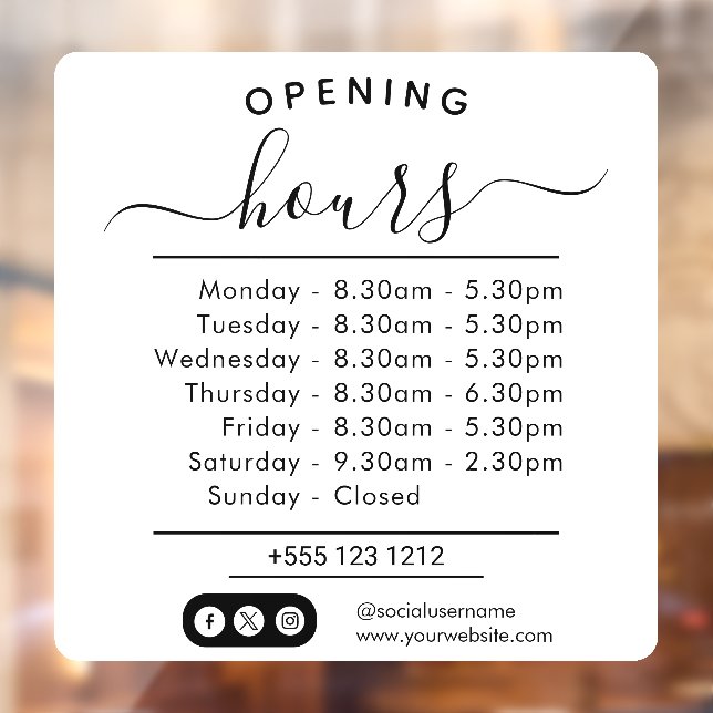 Modern Opening Hours Elegant Script Small Business (Sheet 2)