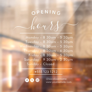 Modern Opening Hours Elegant Script Small Business